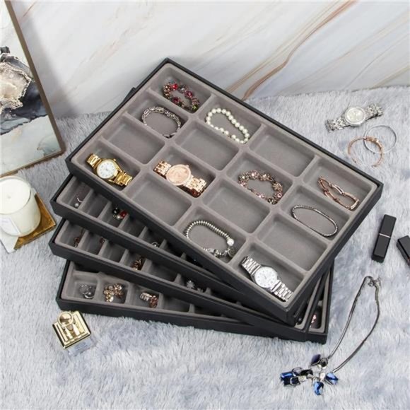 Stackable Synthetic Leather Jewelry Trays Organizer Jewelry Storage Display - Picture 6 of 6